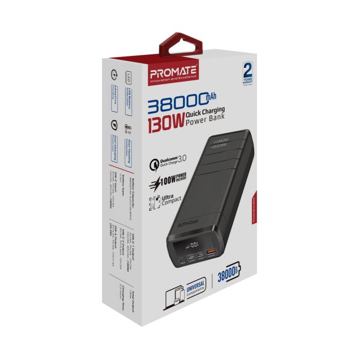 Універсальна мобільна батарея Promate PowerMine-130 Black 38000mAh