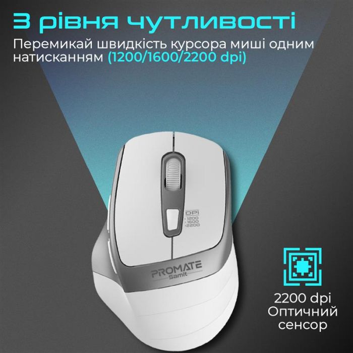 Миша бездротова Promate Samit White