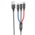 Кабель Hoco X76 Super Charging 3in1 USB - Lightning/micro USB/USB-C (M/M), 2A, 1 м, Black/Red/Blue (K25610)