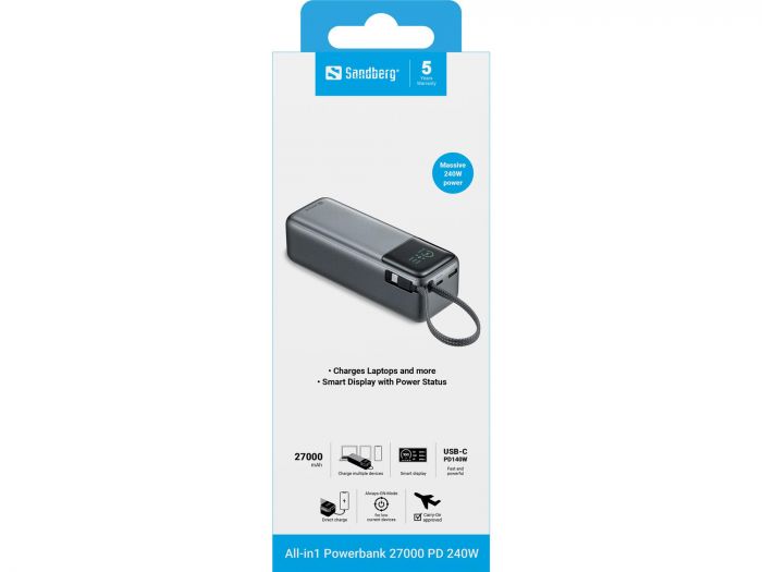 Універсальна мобільна батарея Sandberg All-in1 27000mAh PD 240W Grey (421-31)