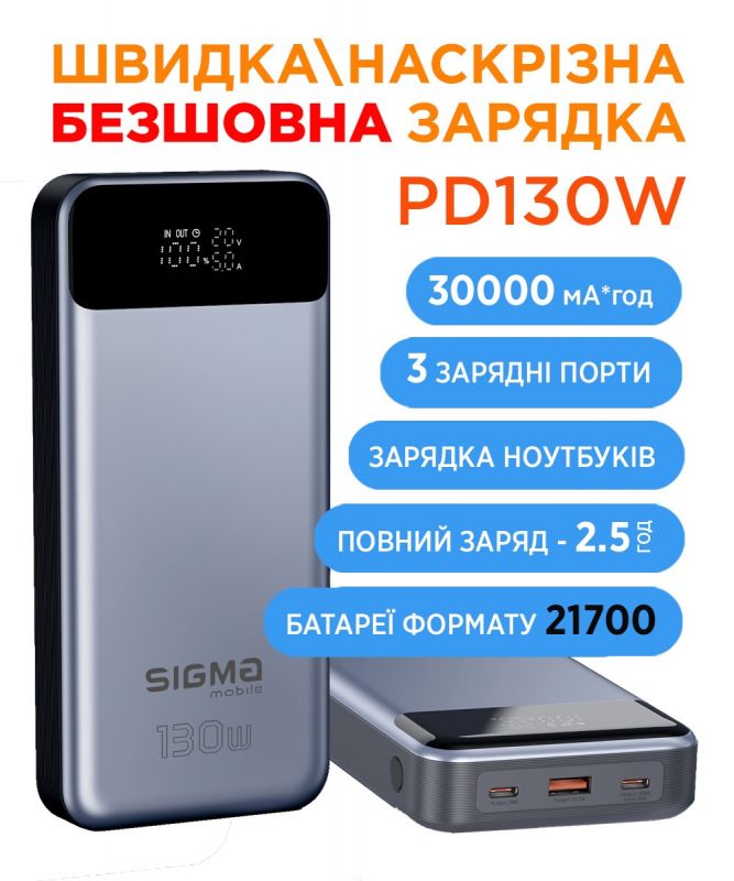 Універсальна мобільна батарея Sigma mobile X-Power SI30A7QLX 30000mAh Silver (4827798479117)