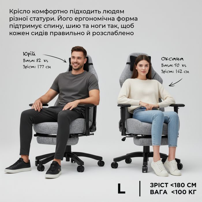 Крісло для геймерів Anda Seat Luna Pro Size L Gray Fabric (AD18T-44-G-F)