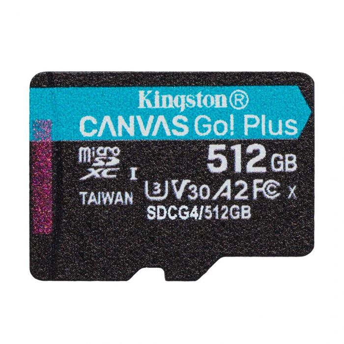 Карта пам`яті MicroSDXC  512GB UHS-I/U3 Class 10 Kingston Canvas Go! Plus R200/W160MB/s (SDCG4/512GBSP)