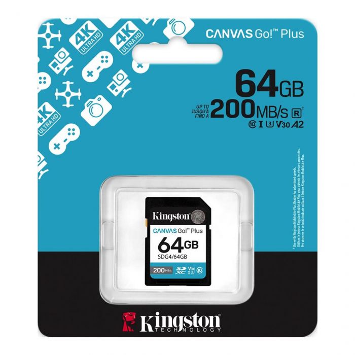 Карта пам`ятi SDXC  64GB UHS-I/U3 Class 10 Kingston Canvas Go! Plus R200/W200MB/s (SDG4/64GB)