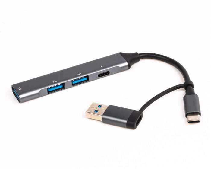 Концентратор USB Type-C/USB Maxxter 1xUSB-A 3.0, 2xUSB-A 2.0, 1xUSB-C Gray (HU3C-4P1CN-01)