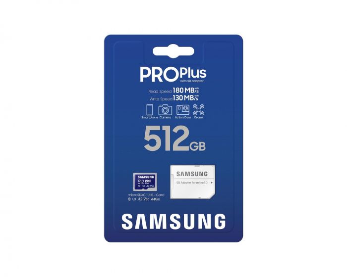 Карта пам`яті MicroSDXC 512GB UHS-I/U3 Class 10 Samsung Pro Plus + SD-адаптер (MB-MD512SA/EU)