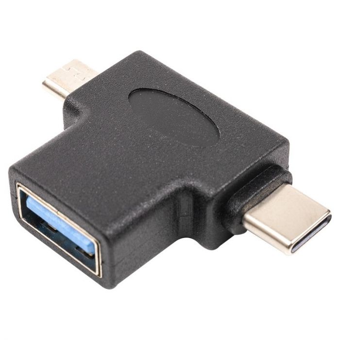 Перехідник PowerPlant USB Type-C/microUSB - USB (M/F) Black (CA913121)