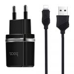 Мережевий зарядний пристрій Hoco C12 Smart 2.4A 2USB Black (S23146) + кабель Lightning
