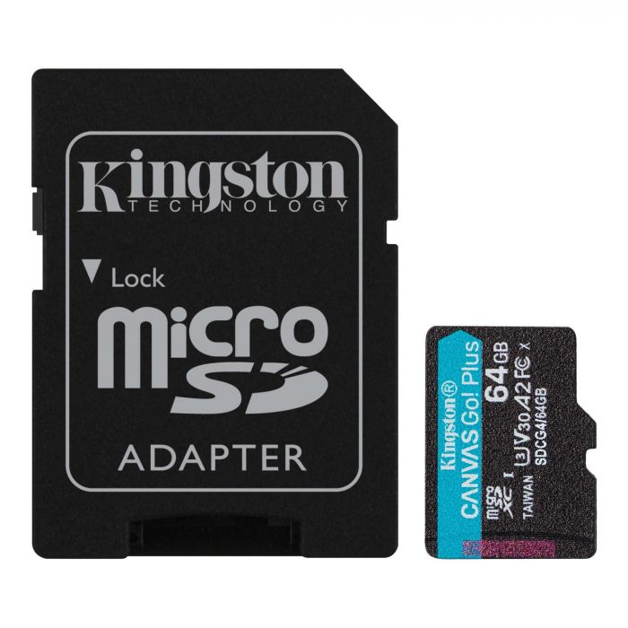 Карта пам`яті MicroSDXC  64GB UHS-I/U3 Class 10 Kingston Canvas Go! Plus R200/W200MB/s + SD-адаптер (SDCG4/64GB)