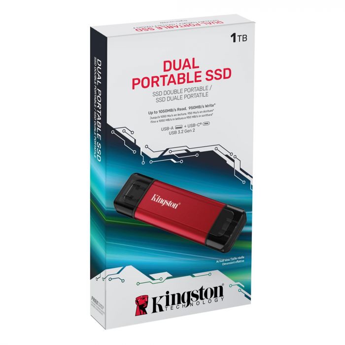 Накопичувач зовнішній SSD 1TB Kingston Dual Portable Red (SPSD/1TB)