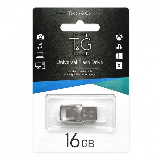 Флеш-накопичувач USB 2.0 16GB Type-C T&G 104 Metal Series Silver (TG104TC-16G)