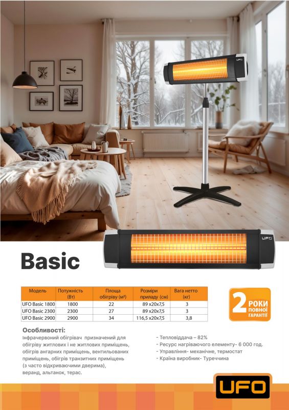 Обігрівач UFO Basic YU29EN 2900W у комплекті з ніжкою