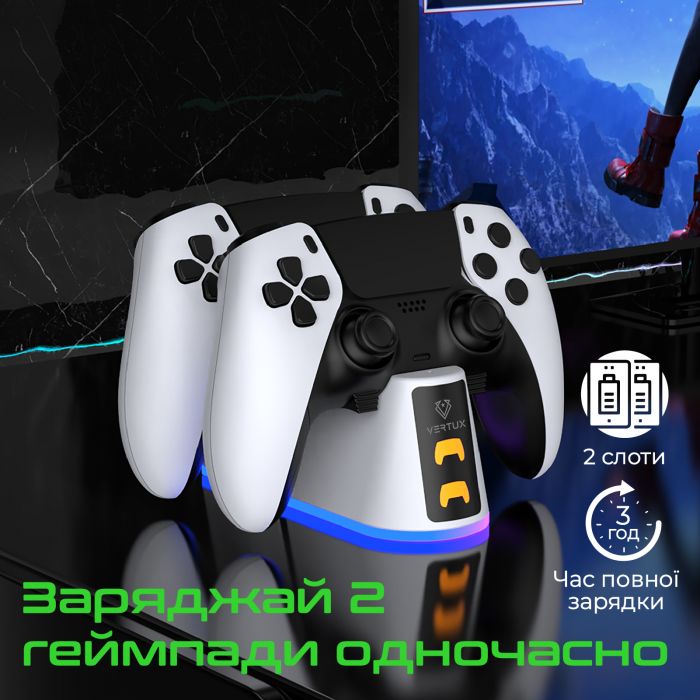 Зарядна станція Vertux для Sony PlayStation Duodock-PS5 White (duodock-ps5)