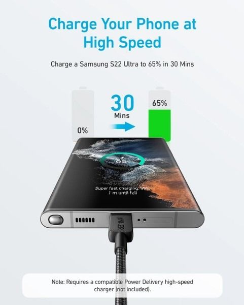 Кабель Anker 322 USB-C - USB-C, 1.8 м, Black (A81F6G11)