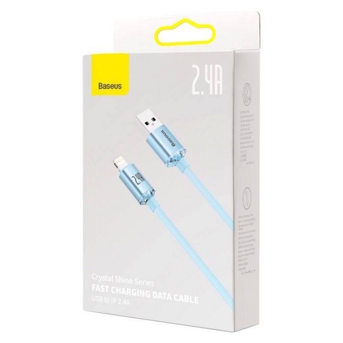 Кабель Baseus Crystal Shine USB - Lightning (M/M), 2.4A, 2 м Sky Blue (CAJY001203)