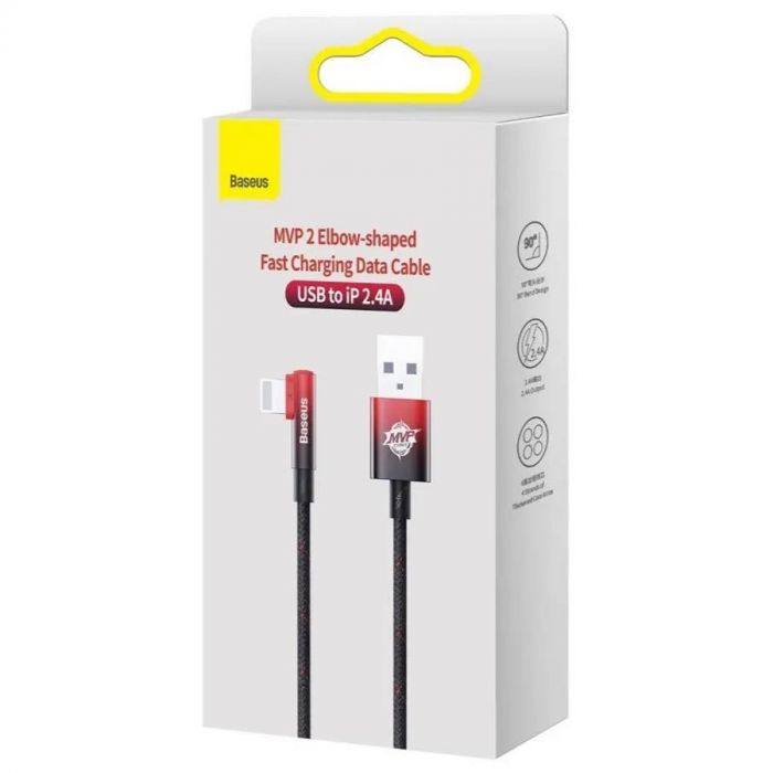 Кабель Baseus MVP 2 USB - Lightning (M/M), 2.4A, 2 м Black/Red (CAVP000120)