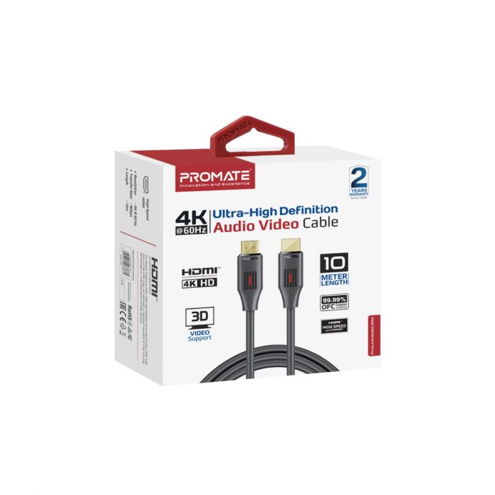 Кабель Promate HDMI - HDMI (M/M), 10 м, Black (prolink4k60-10m) 