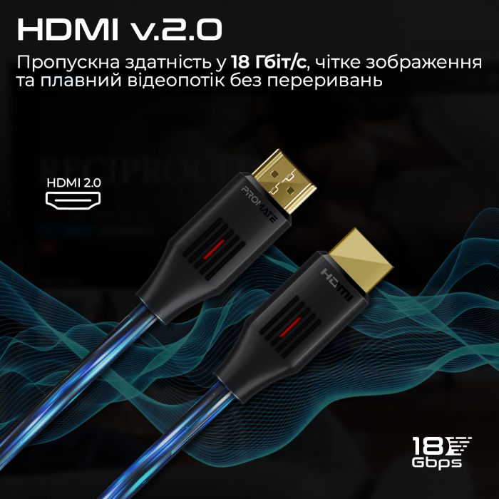Кабель Promate ProLink4K60-300 HDMI - HDMI V 2.0 (M/M), 3 м, Black