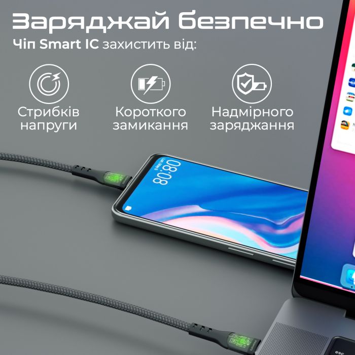 Кабель Promate TransLine-CC200 USB Type-C - USB Type-C (M/M), 3 A, 60 W, 2 м, Black