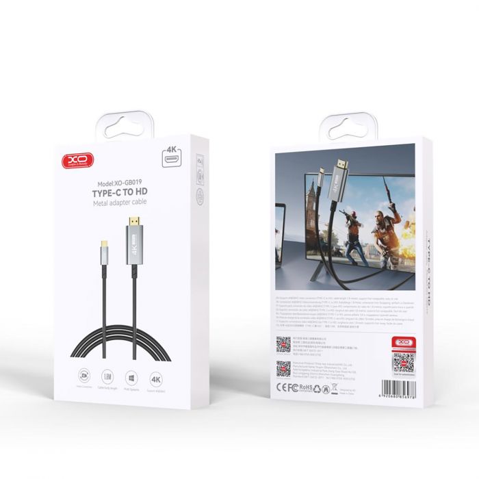 Кабель XO HDMI V 1.4 - USB Type-C (M/M), 1.8 м, Black (GB019-CHDMI.tranish)