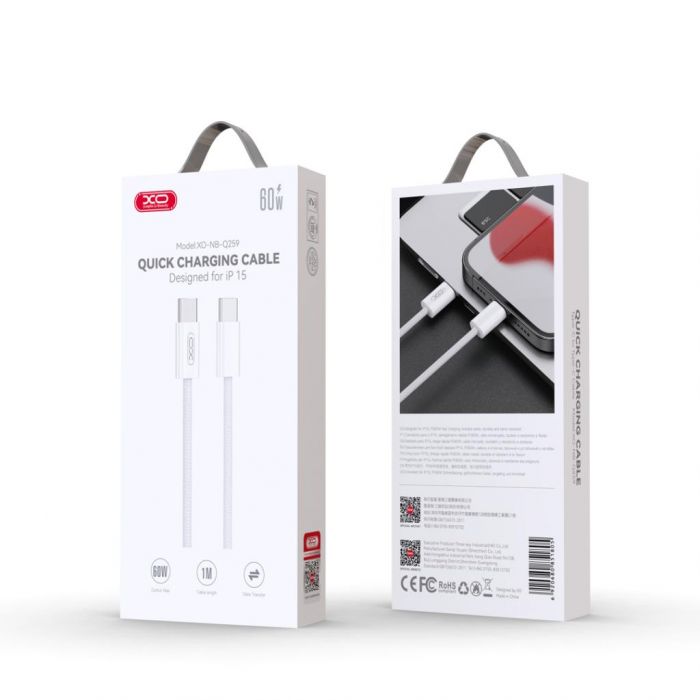 Кабель XO NB-Q259 USB Type-C - USB Type-C (M/M), 1 м, White (XO-NB-Q259-WH)
