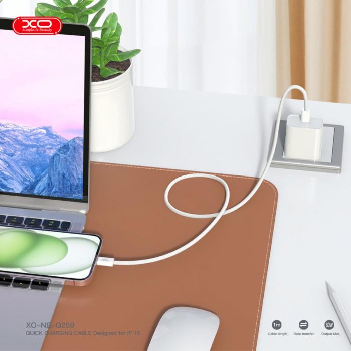 Кабель XO NB-Q259 USB Type-C - USB Type-C (M/M), 1 м, White (XO-NB-Q259-WH)