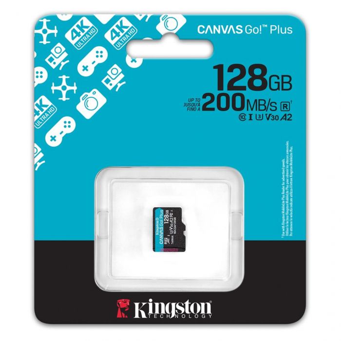 Карта пам`яті MicroSDXC  128GB UHS-I/U3 Class 10 Kingston Canvas Go! Plus R200/W200MB/s (SDCG4/128GBSP)