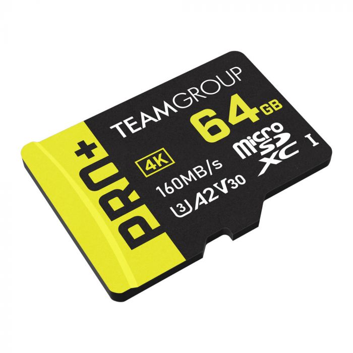 Карта пам`ятi MicroSDXC  64GB UHS-I/U3 Class 10 Team Pro+ R160/W55MB/s + SD-адаптер (TPPMSDX64GIA2V3003)