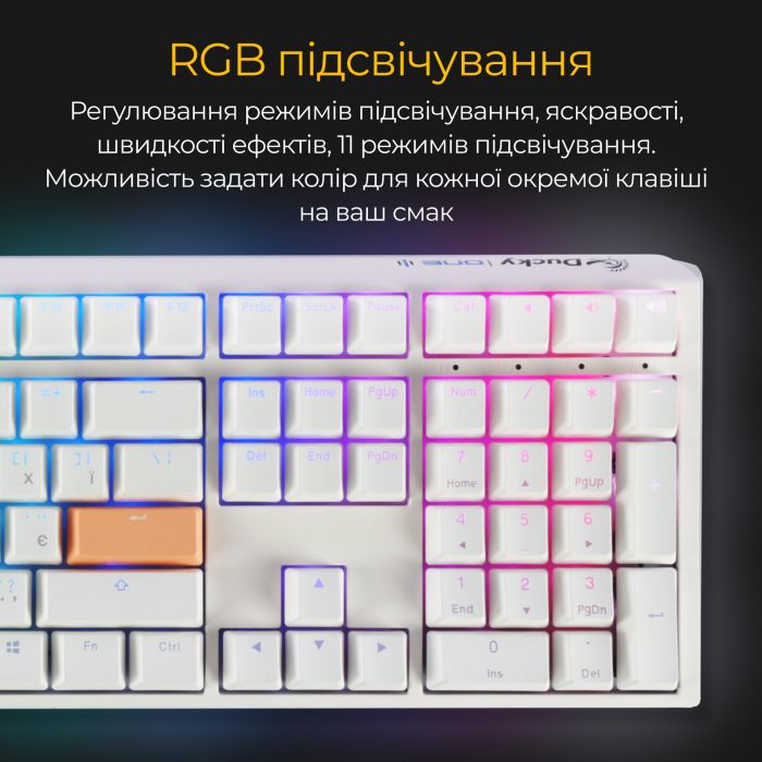 Клавіатура Ducky One 3 Cherry MX Blue RGB UA USB White (DKON2108ST-CUAPXPWWWSC1)