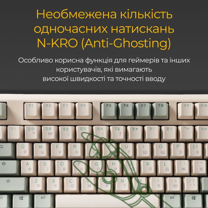 Клавіатура Ducky One 3 TKL Cherry MX Red UA USB Matcha Cream (DKON2187-RUAPXМAEGGC1)