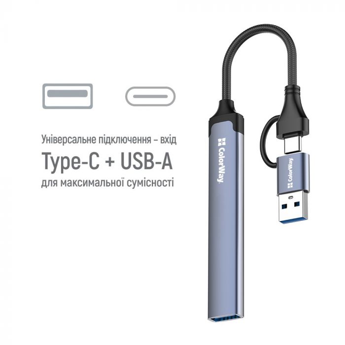 USB-хаб СolorWay USB Type-A/USB Type-C 4-в-1 (CW-HUB06)