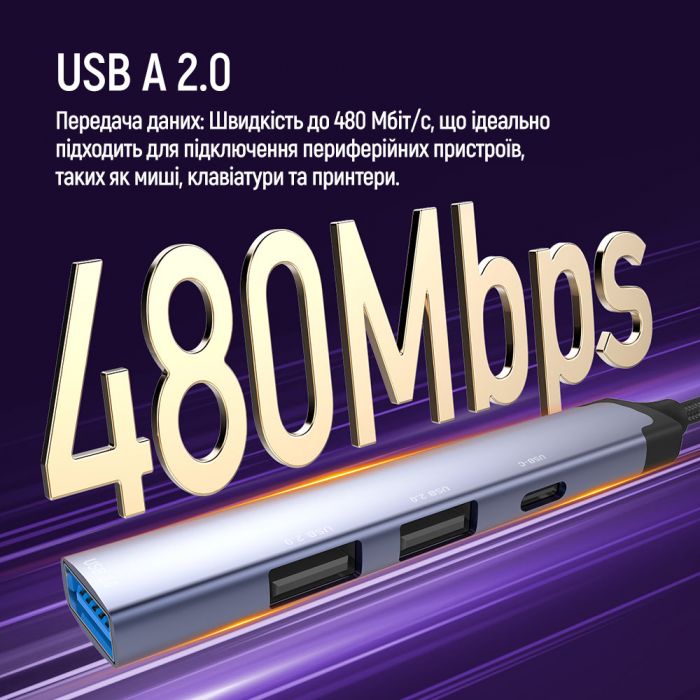 USB-хаб СolorWay USB Type-A/USB Type-C 4-в-1 (CW-HUB06)