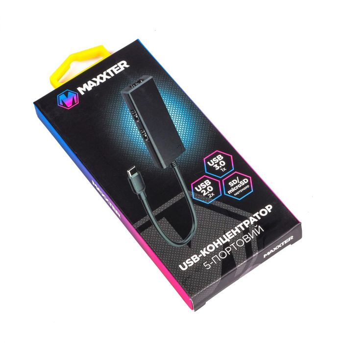 Концентратор USB Type C Maxxter USB3.0, 2хUSB2.0, SD, Micro SD Black (HU3C-3PTF-01)