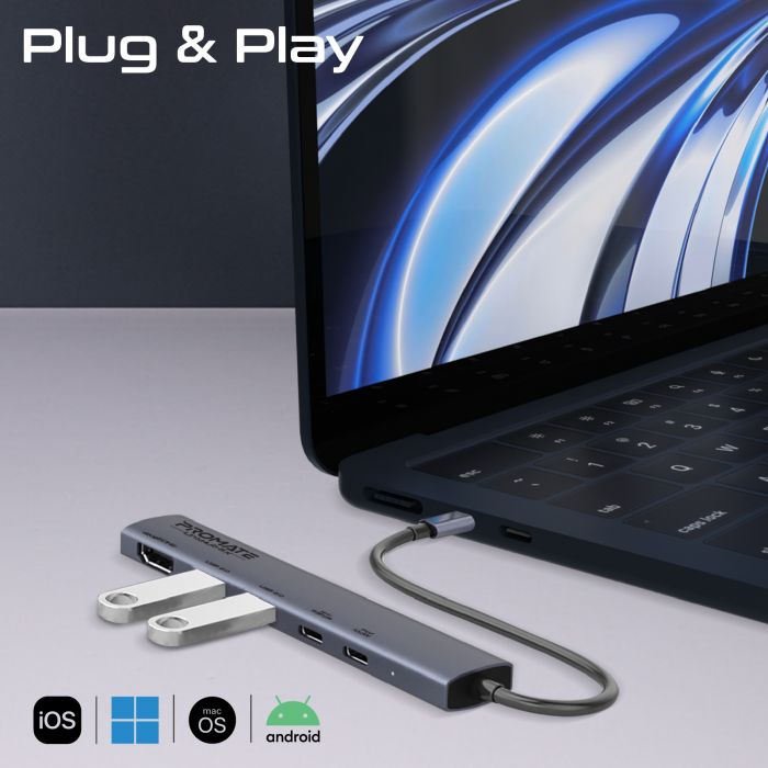 Концентратор USB Type-C Promate LinkHub-5x 5 in 1 Grey (linkhub-5x)
