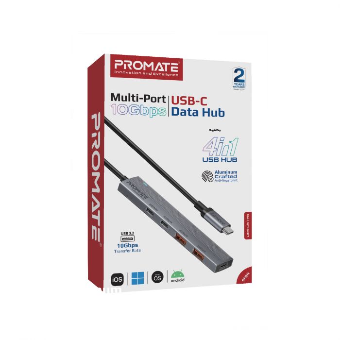 Концентратор USB Type-C Promate LiteHub-Pro 4 in 1 Grey (litehub-pro)