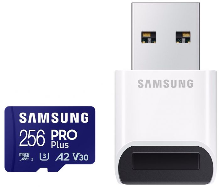 Карта пам`яті MicroSDXC 256GB UHS-I/U3 Samsung Pro Plus R180/W130MB/s + OTG Card reader (MB-MD256SB/WW)