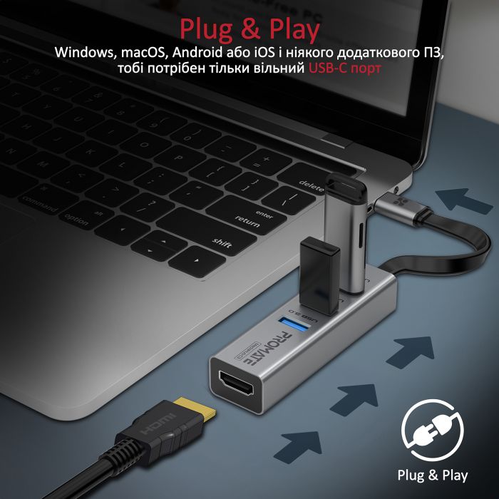 USB-хаб Promate MediaHub-C3 USB Type-C Grey  