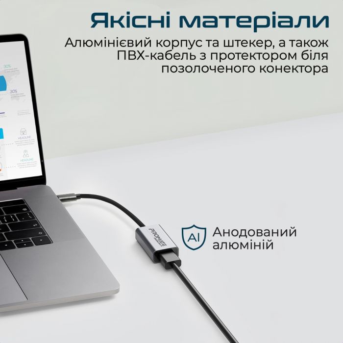 Адаптер Promate USB Type-C - HDMI (M/F) Grey (medialink-h1.grey)