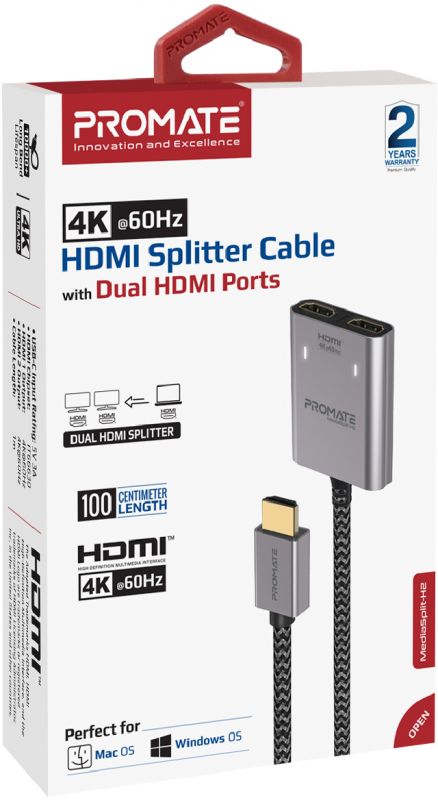 Адаптер Promate HDMI - 2xHDMI (M/F) 1 м Black (mediasplit-h2.black)