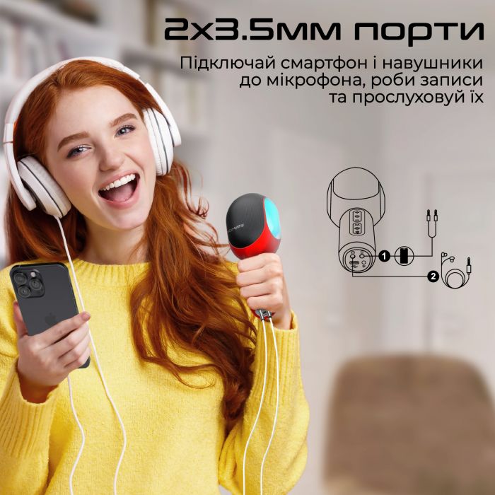 Мікрофон для караоке Promate VocalMic Bluetooth LED Red