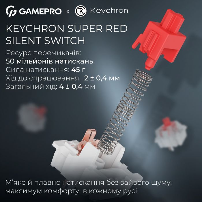 Клавіатура бездротова GamePro Asgard Yord Keychron Super Red Switch Black (MK266BK)