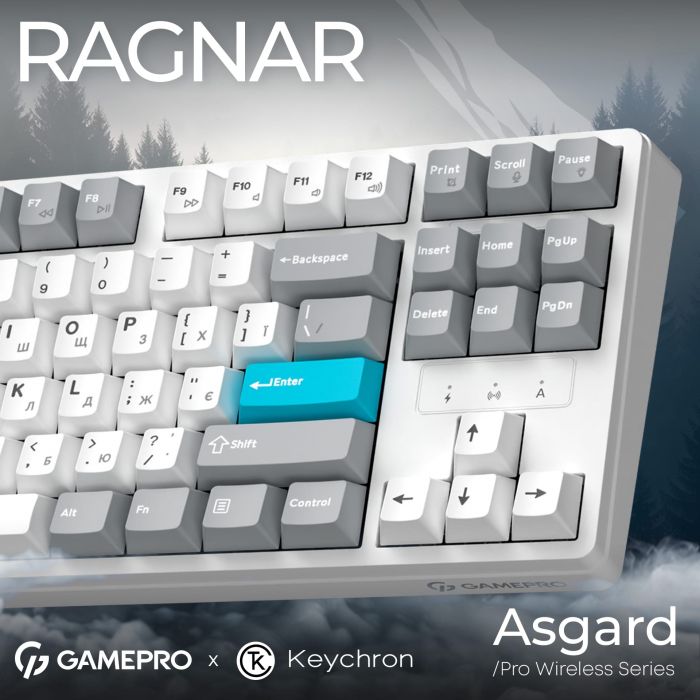Клавіатура бездротова GamePro Asgard Ragnar Keychron Super Red Switch White (MK285WH)