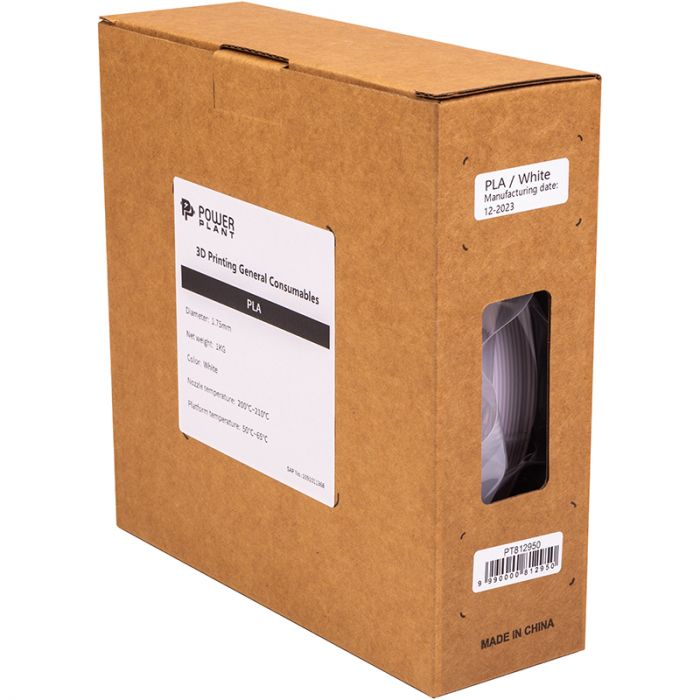 PLA-пластик PowerPlant Filament для 3D-принтера 1.75 мм 1 кг, білий (PT812950)