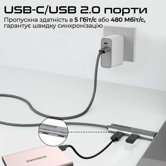 Кабель Promate USB Type-C - USB Type-C (M/M), 5A, 100W, 1.5 м, Black (portlink-c3.black)