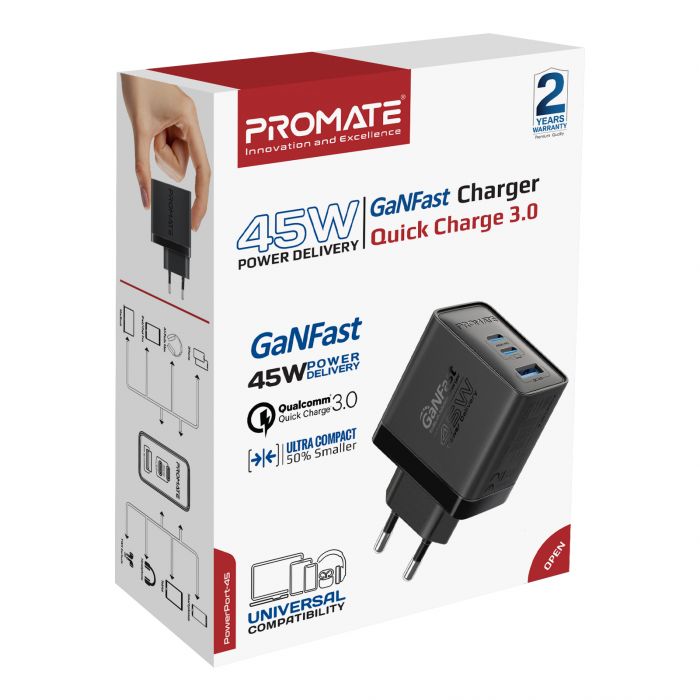 Зарядний пристрій Promate PowerPort 45W Black