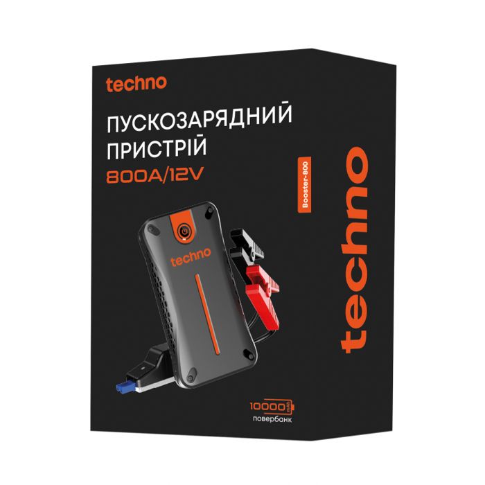 Пусковий пристрій для автомобілів Techno 10000mAh Black (booster-800)