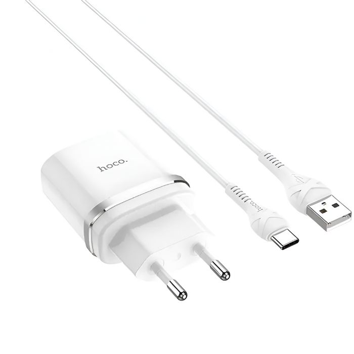 Мережевий зарядний пристрій Hoco C12Q (1USB, 3А) QC3.0 White (S23111) + кабель Type-C