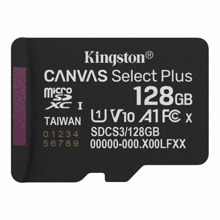 Карта пам`яті MicroSDXC 128GB UHS-I Class 10 Kingston Canvas Select Plus R150MB/s + SD-адаптер (SDCS3/128GB)