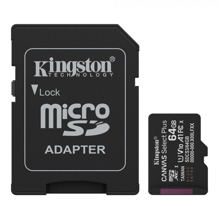 Карта пам`яті MicroSDXC 64GB UHS-I Class 10 Kingston Canvas Select Plus R150MB/s + SD-адаптер (SDCS3/64GB)