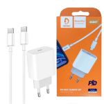 Мережевий зарядний пристрій Denmen DC06 (1USB 3.6A) PD20W+QC3.0 White (DM-DC06T-WH) + кабель USB Type-C